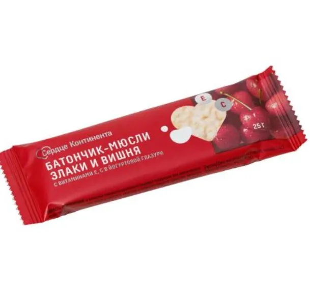 Батончик-мюсли Сердце Континента Злаки и клюква с вит. Д3 25г