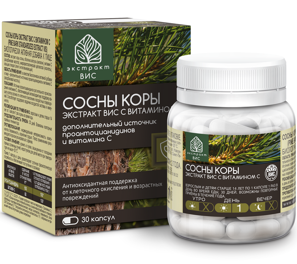 Сосны коры экстракт Вис с вит. С капс. 0,3г №30