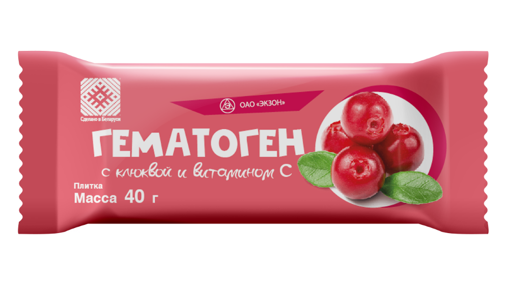 Гематоген плитка с витамином С 40г (клюква)