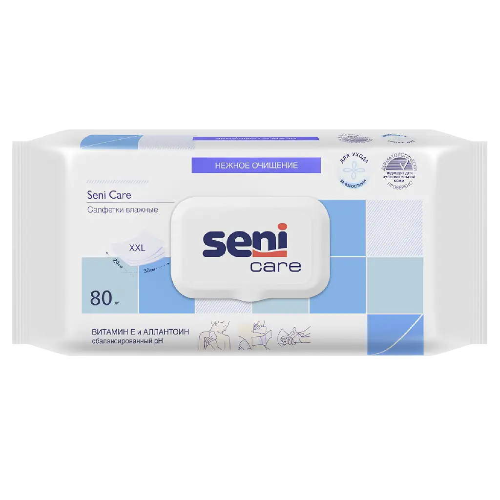 Салфетки Сени (SENI) CARE влажн. д/ухода за больными с вит. Е и аллантоин №80