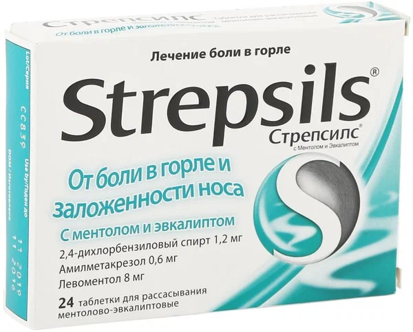 Стрепсилс с ментолом и эвкалиптом таб. д/рассас. №24