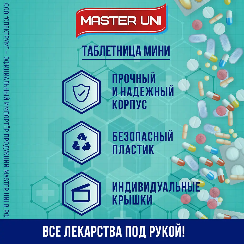 Таблетница MASTER UNI Мини (1день Утро/День/Вечер/Ночь) картинка № 3