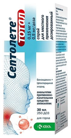 Септолете Тотал фл.(спрей д/местн. применен. дозир.) 0,15мг + 0,5мг/доза 30мл