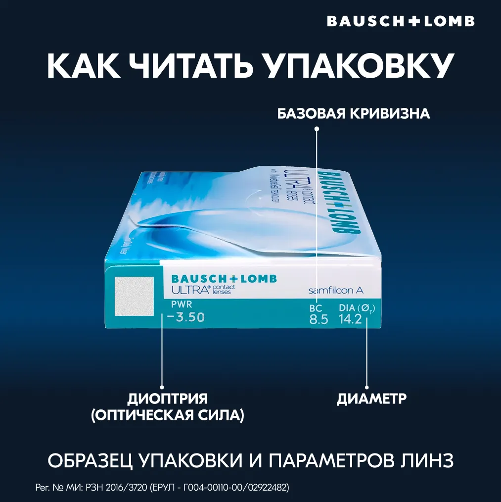Линзы ULTRA (30 дней) BC 8.5 контактные мягкие корриг. -3,25 №6 картинка № 3