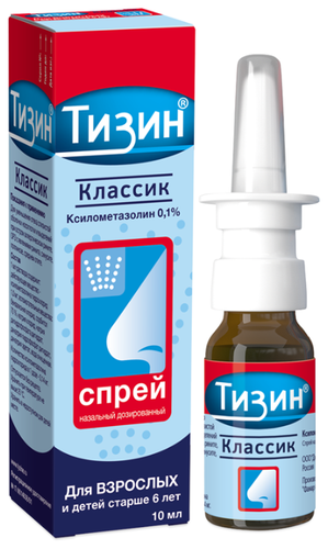 Тизин классик фл.(спрей наз. дозир.) 0,1% 10мл №1