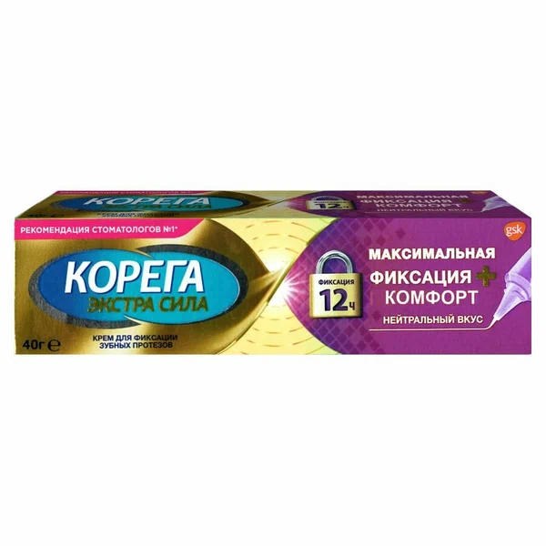 Корега крем Максимальная фиксация+комфорт 40г д/фикс. зубн. протезов (нейтр. вкус)