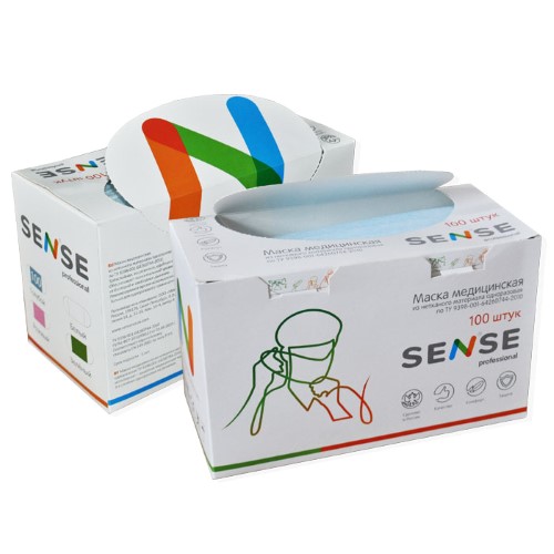 Маска медицинская SENSE нетканная одноразовая №100 голубая