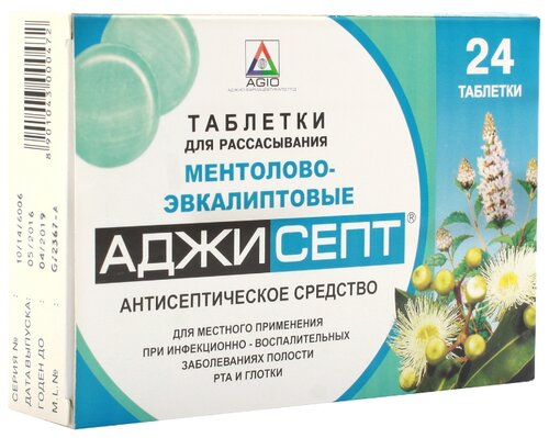 Аджисепт таб. д/рассас. (ментол-эвкалипт) №24