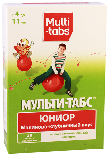 Мульти-табс Юниор таб. жев. №30 (малиново-клубн. вкус)