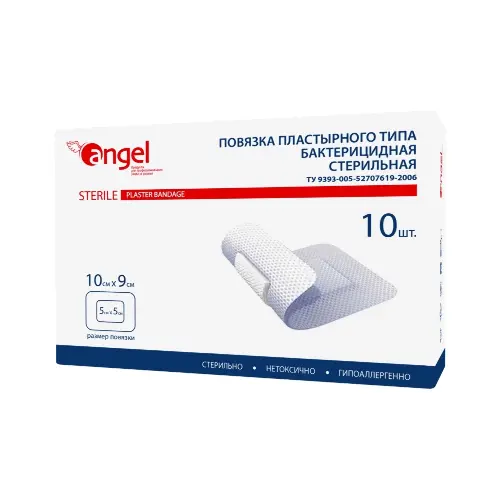 Повязка ANGEL пластырная бактерицидная д/ран стер. 9 х 10см №10