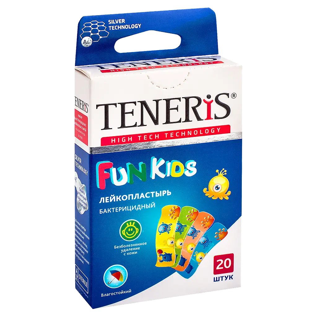 Лейкопластырь TENERIS FUN KIDS с ионами серебра на полимерн. основе №20