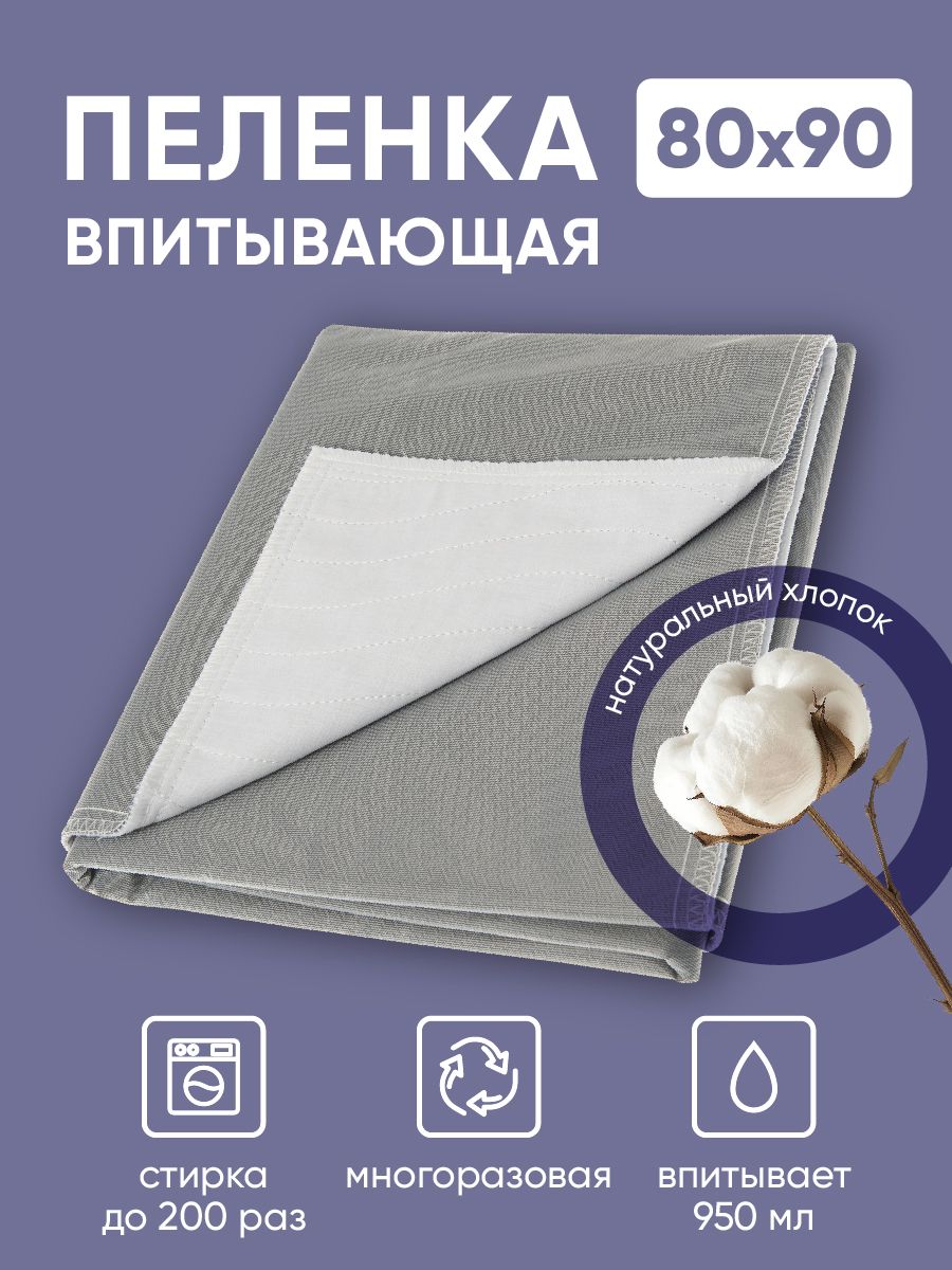 Пеленки BESIDE впитыв. многораз. Волны хлопок/полиэст. ПВХ 80х90см №1 бело-серая