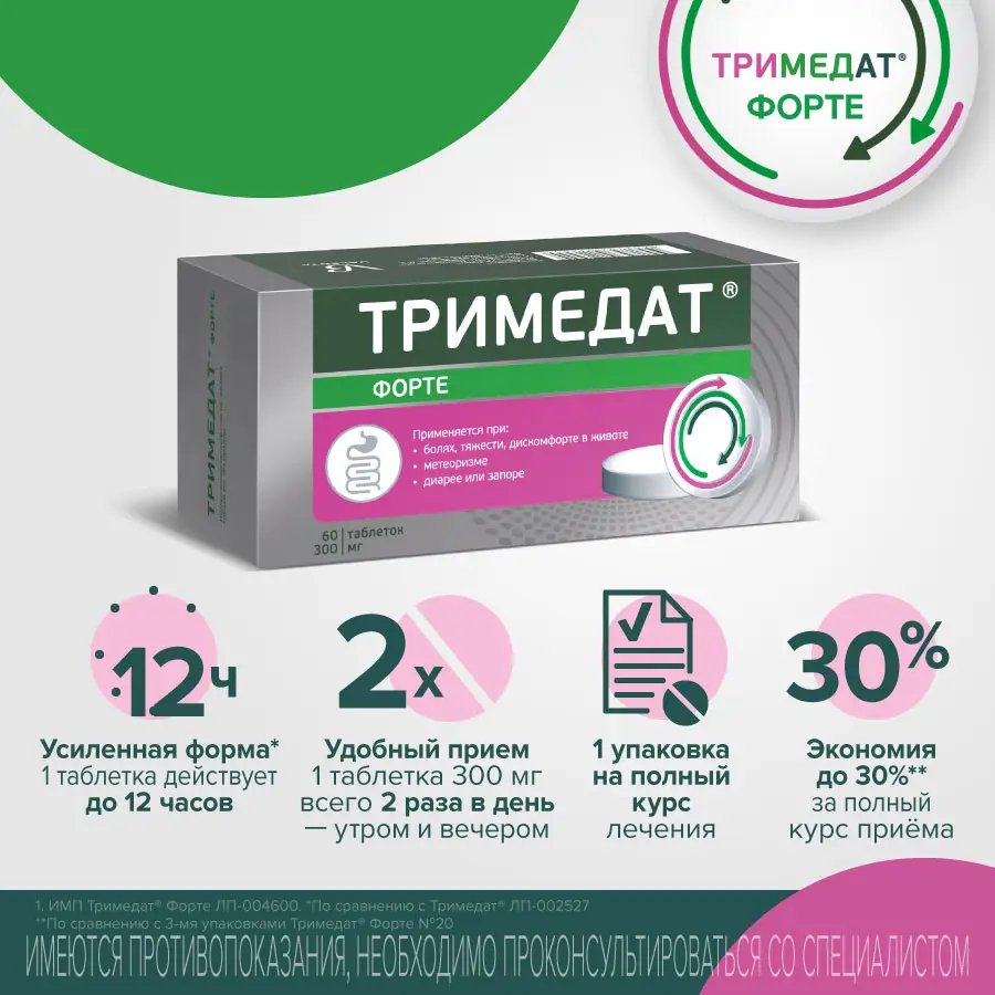 Тримедат Форте таб. с пролонг. высв. п/пл. об. 300мг №60 картинка № 7