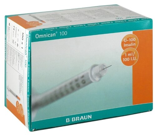 Шприц инсулиновый с иглой 1мл U-40 (3-х комп.) №100