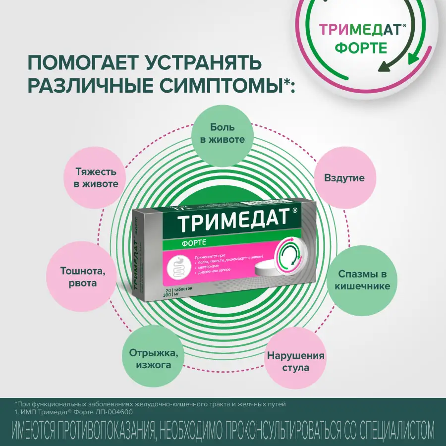 Тримедат Форте таб. с пролонг. высв. п/пл. об. 300мг №20 картинка № 4