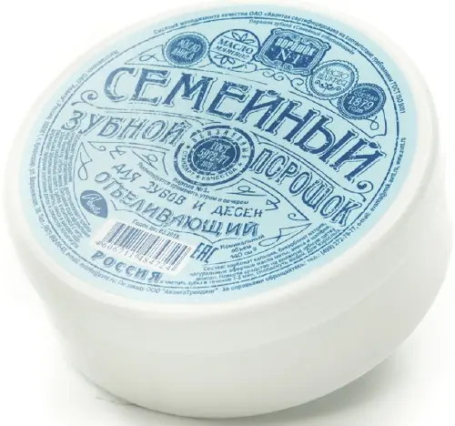 Зубной порошок СЕМЕЙНЫЙ Отбеливающий 140куб.см. (62г)