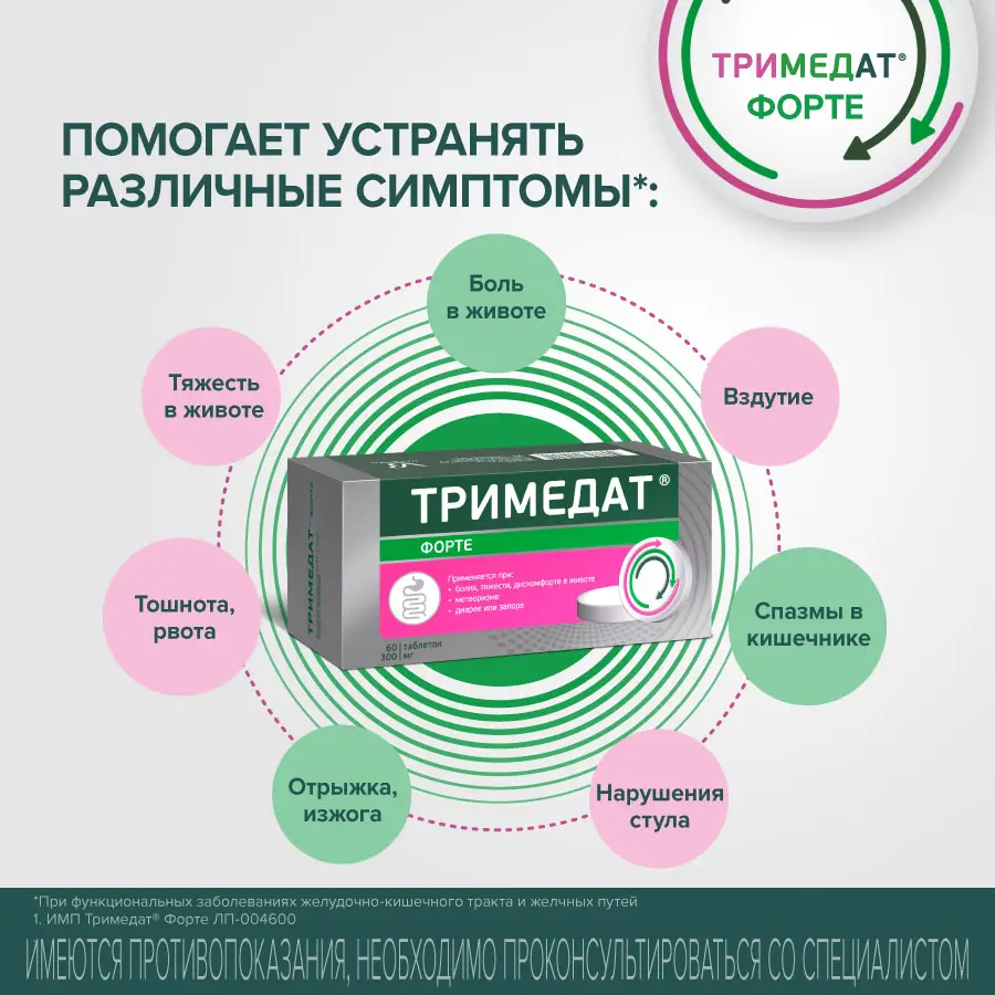 Тримедат Форте таб. с пролонг. высв. п/пл. об. 300мг №60 картинка № 4