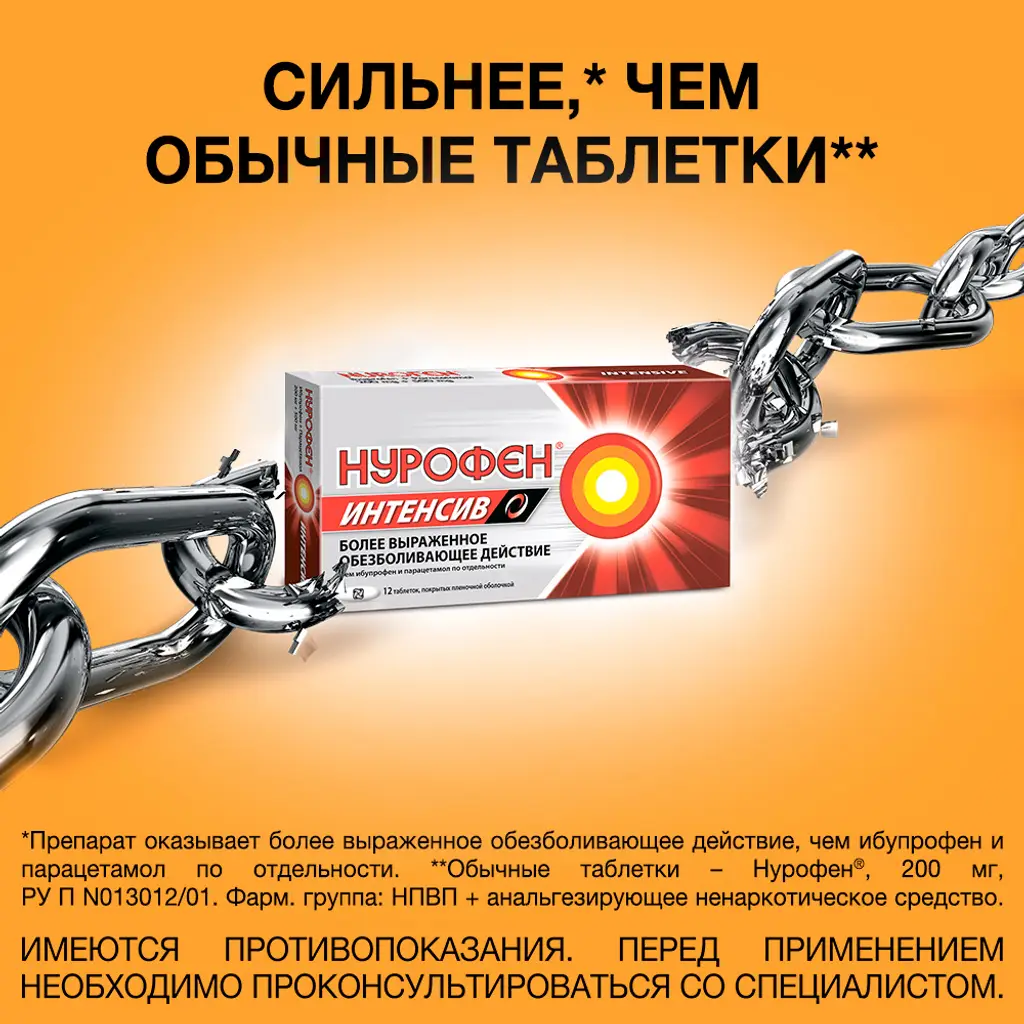 Нурофен Интенсив таб. п.пл./об 200мг + 500мг №12 картинка № 3