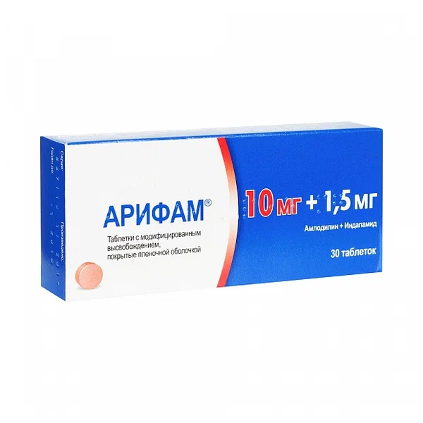 Арифам таб. с мод. высв. п/пл. об. 10мг + 1,5мг №30