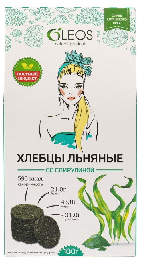 Хлебцы льняные со спирулиной 100г