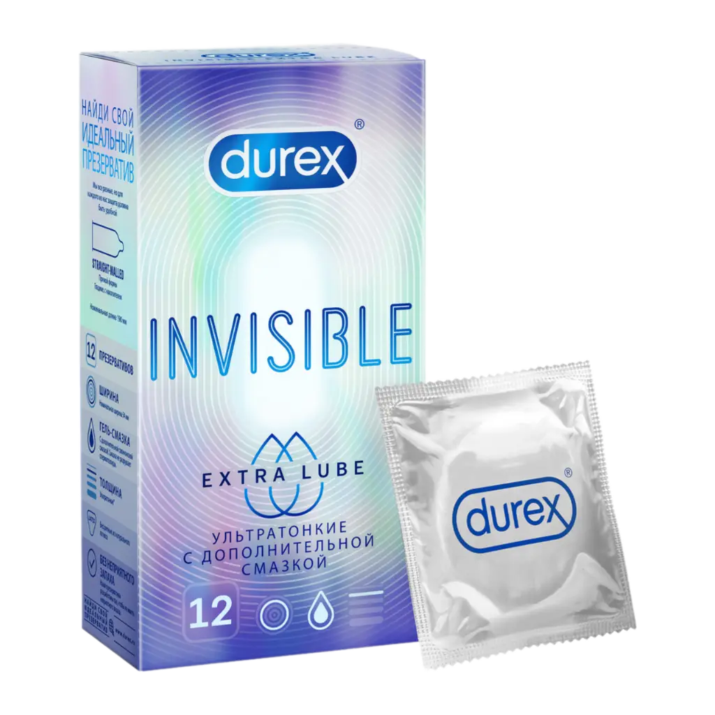 Презерватив Дюрекс (DUREX) Invisible Extra Lube №12