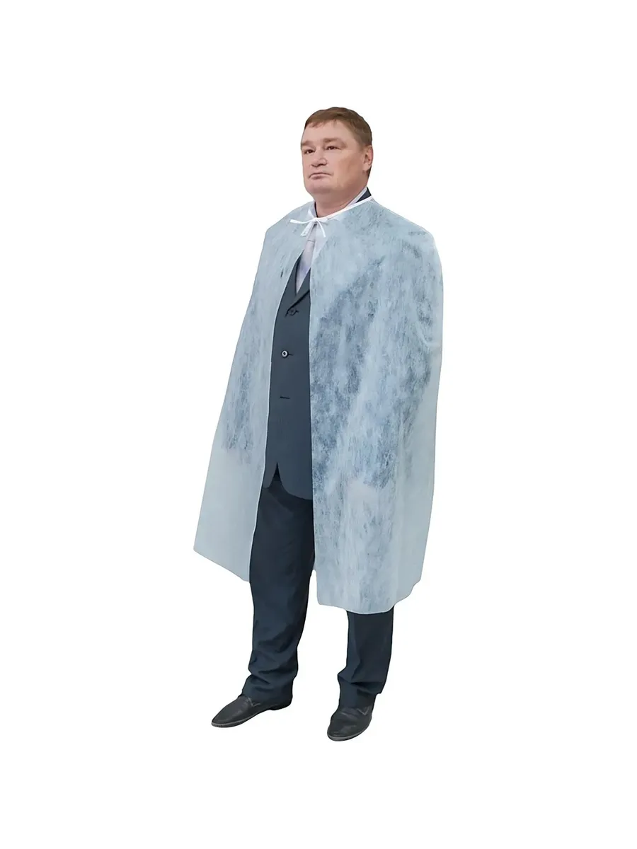 Халат накидка д/пациента спанбонд 110 х 160см 25г/кв.м разм. 50-60 №5 (голуб.)